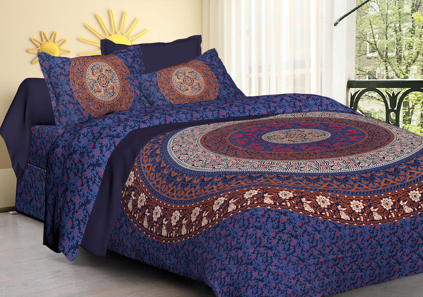 100% Cotton Printed King Bedsheet ( Blue )