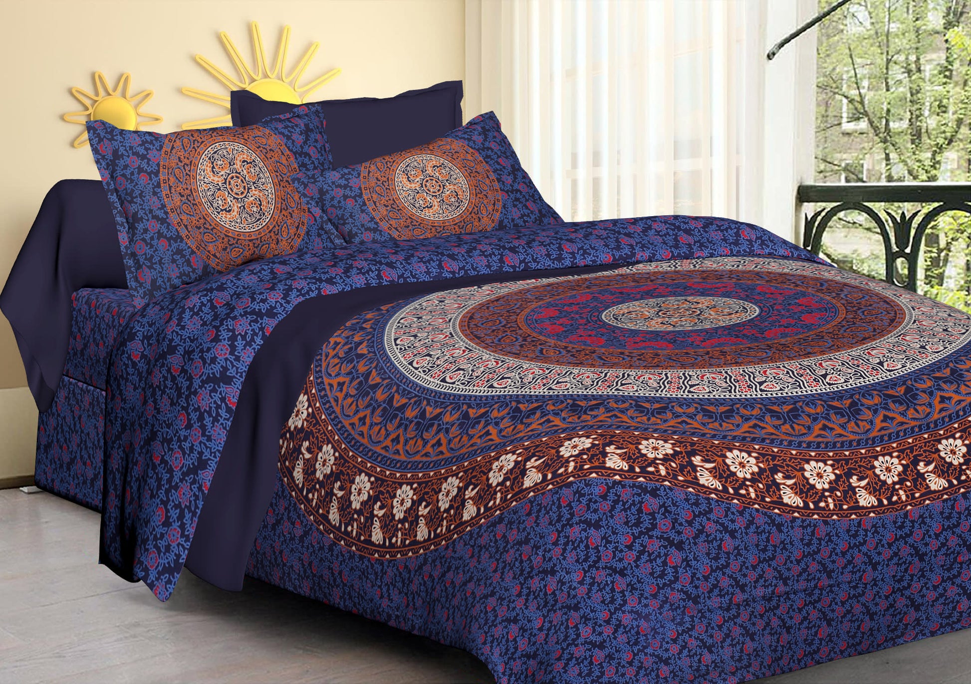 100% Cotton Printed King Bedsheet ( Blue )