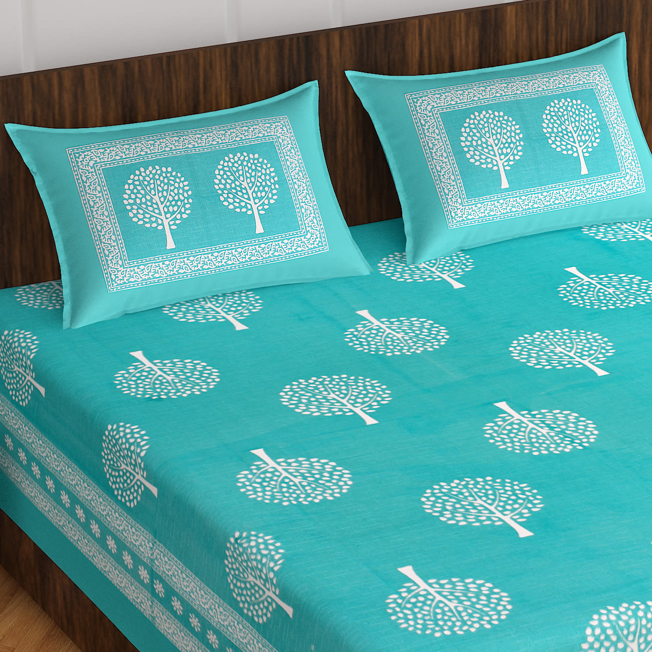 Jaipuri Prints Cotton Double Bedsheet (Green)
