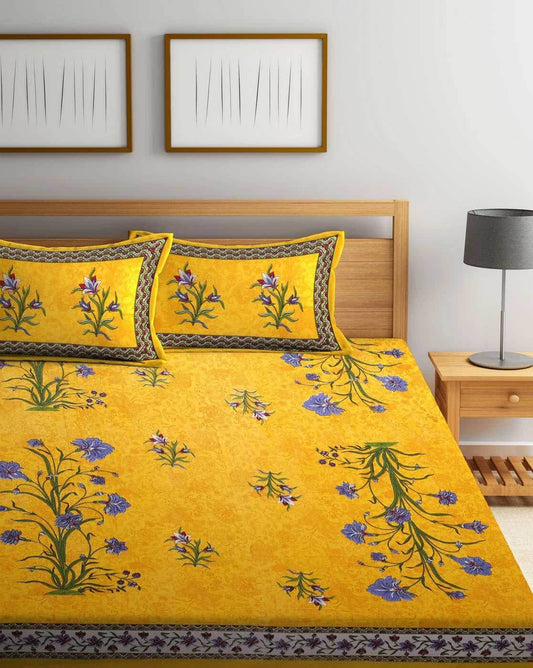 100% Cotton Printed Double Bedsheet (Yellow)