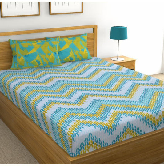 100% Cotton Printed Double Bedsheet (Blue)