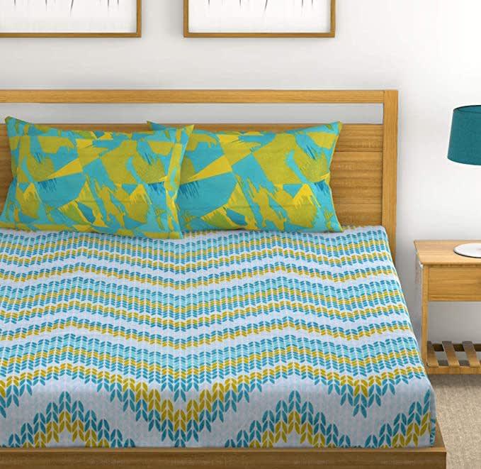 100% Cotton Printed Double Bedsheet (Blue)