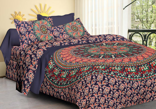 Jaipuri Prints Cotton 100% King Bedsheet ( Multicolor)