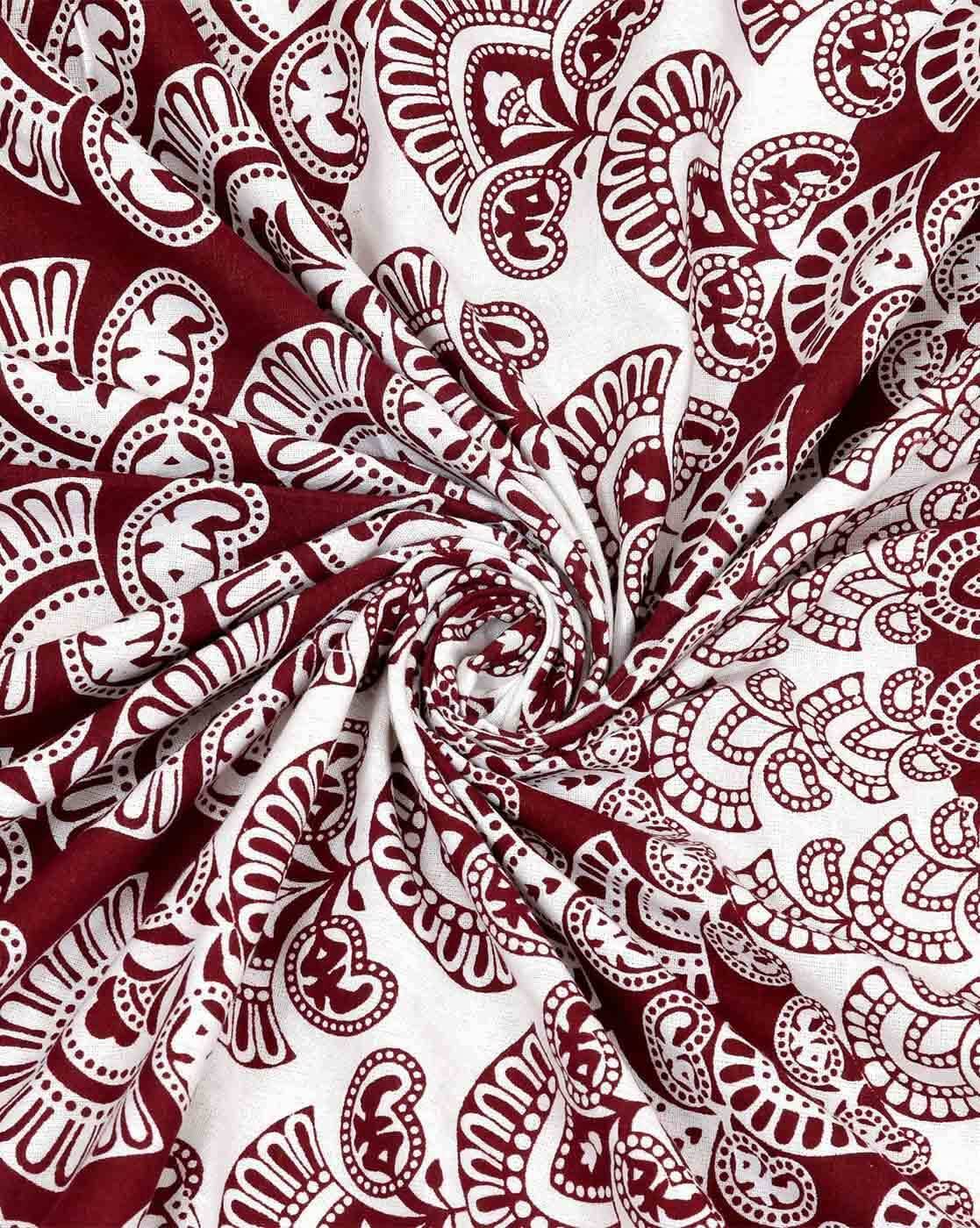 Jaipur Print  Cotton Double Printed Flat Bedsheet  (Pack of 1, Maroon)