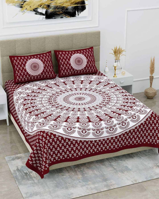 Jaipur Print  Cotton Double Printed Flat Bedsheet  (Pack of 1, Maroon)