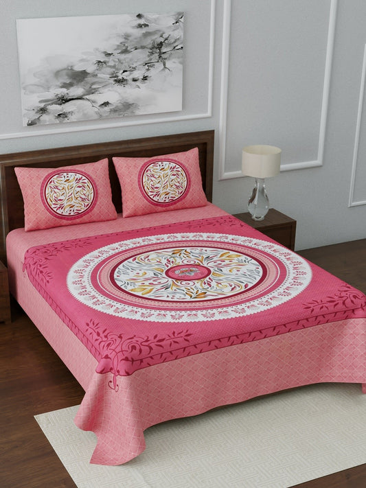 Jaipuri Prints Cotton Double Bedsheet (Pink)