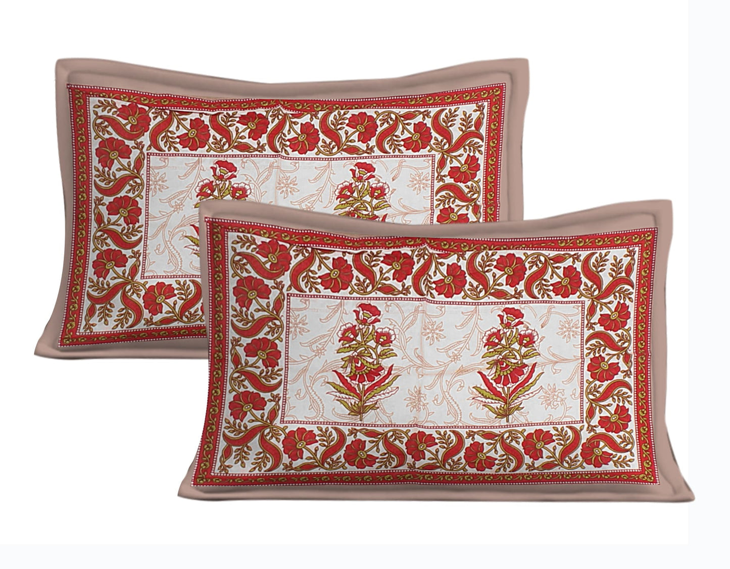 White & Brown Floral  Cotton  Double Bedsheet With 2 Pillow Covers