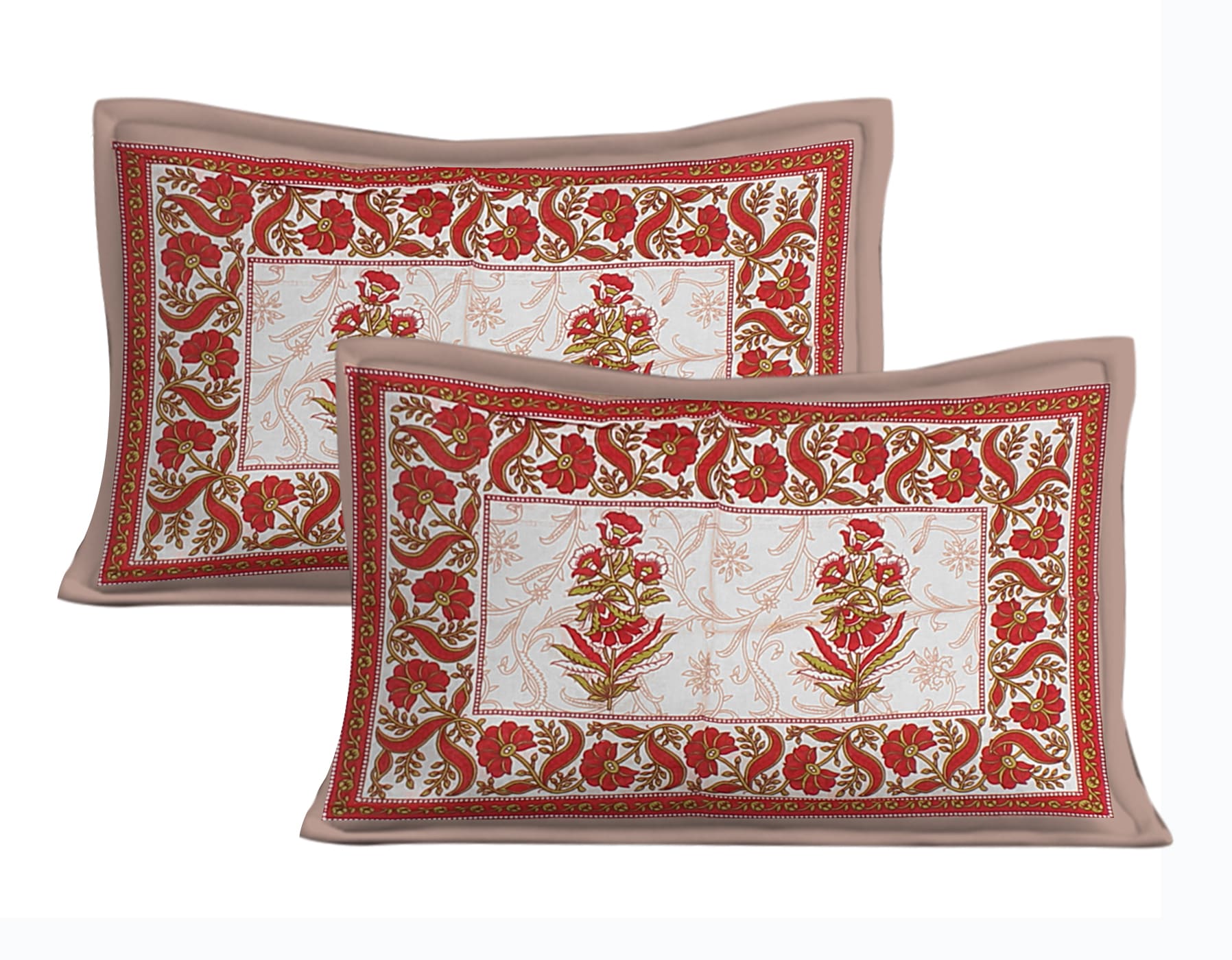White & Brown Floral  Cotton  Double Bedsheet With 2 Pillow Covers