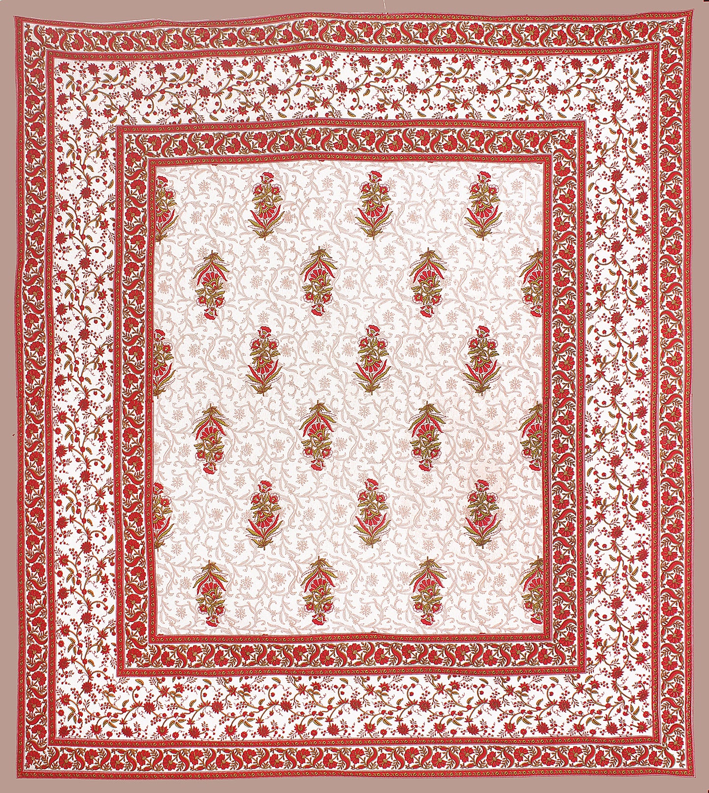 White & Brown Floral  Cotton  Double Bedsheet With 2 Pillow Covers