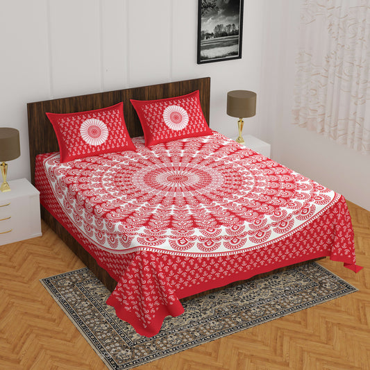 Cotton Printed Double Bedsheet (Red)