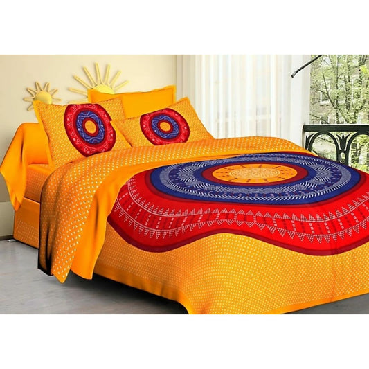 100% Cotton Floral Double Bedsheet (Yellow)