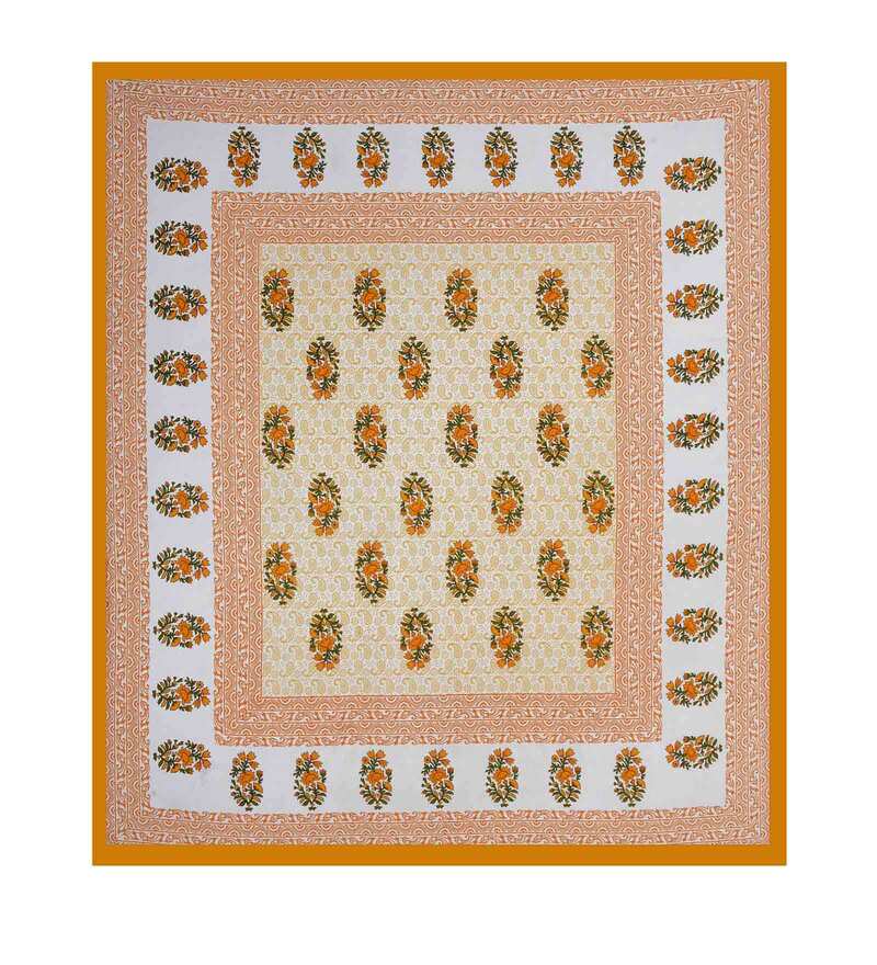 100% Cotton Floral Double Bedsheet (Yellow)