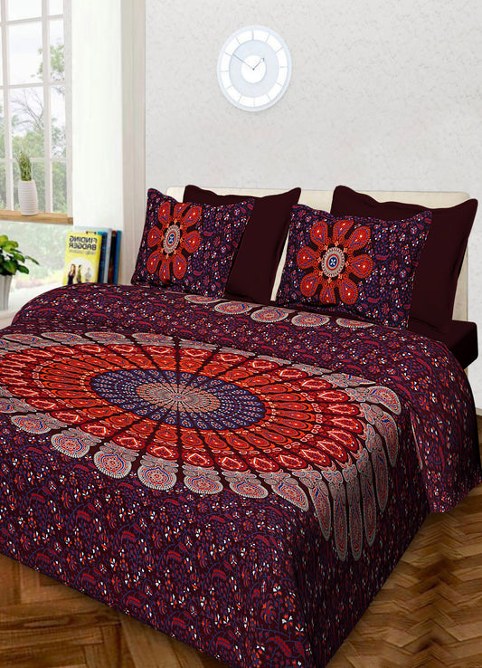 100% Cotton Printed King Bedsheet (Maroon)