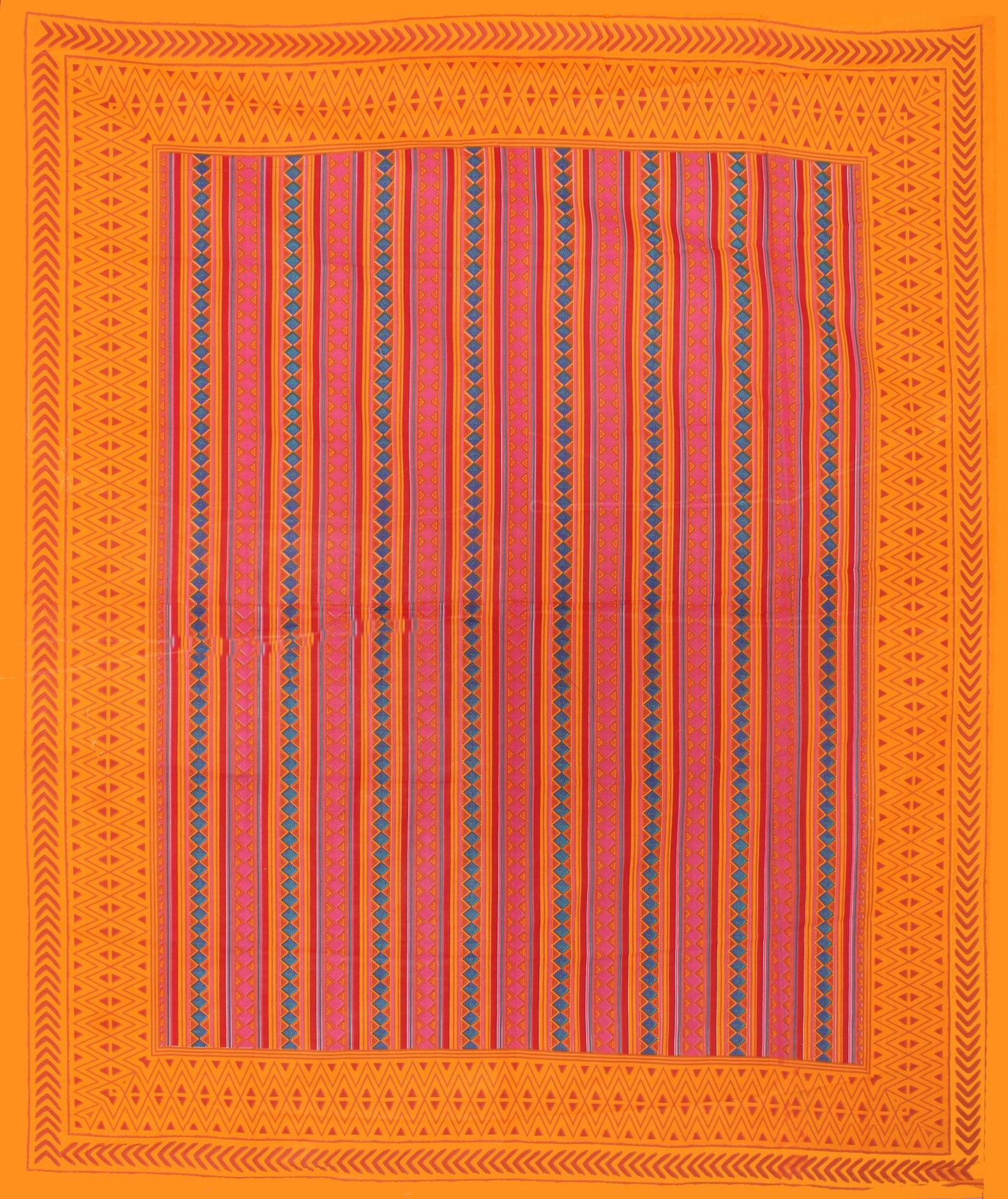Jaipuri Prints Cotton Double Bedsheet (Orange)