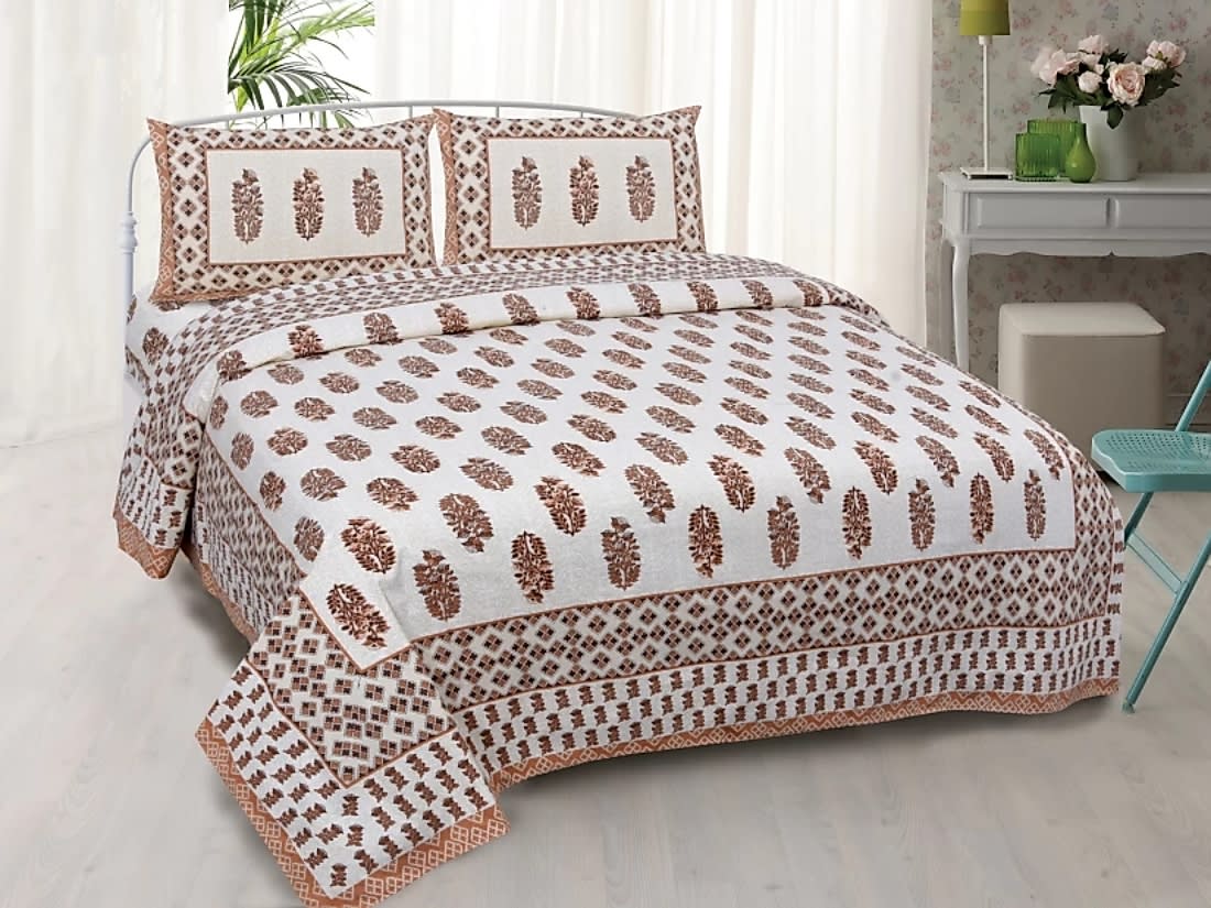 100% Cotton Floral Double Bedsheet (Yellow)