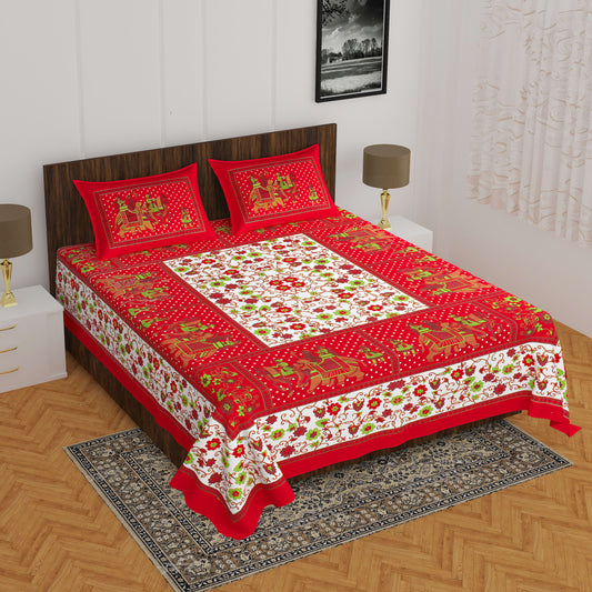 Jaipuri Prints Cotton Double Bedsheet (Red)