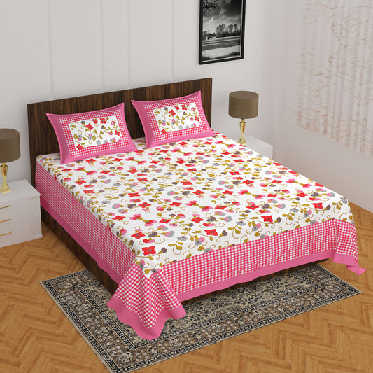 Jaipuri Prints Cotton Double Bedsheet (Pink)