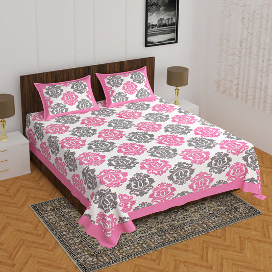 Jaipuri Prints Cotton Double Bedsheet (Pink)
