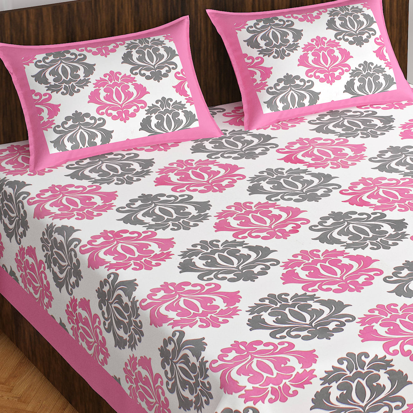 Jaipuri Prints Cotton Double Bedsheet (Pink)