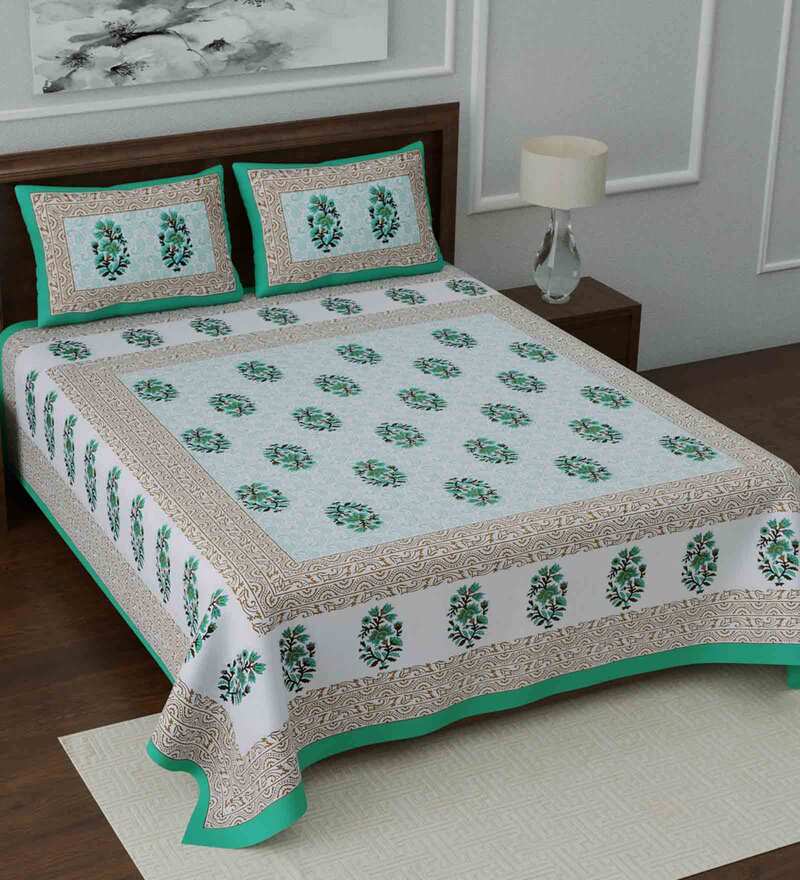 Jaipuri Prints Cotton Double Bedsheet (Green)
