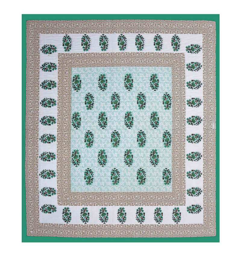 Jaipuri Prints Cotton Double Bedsheet (Green)