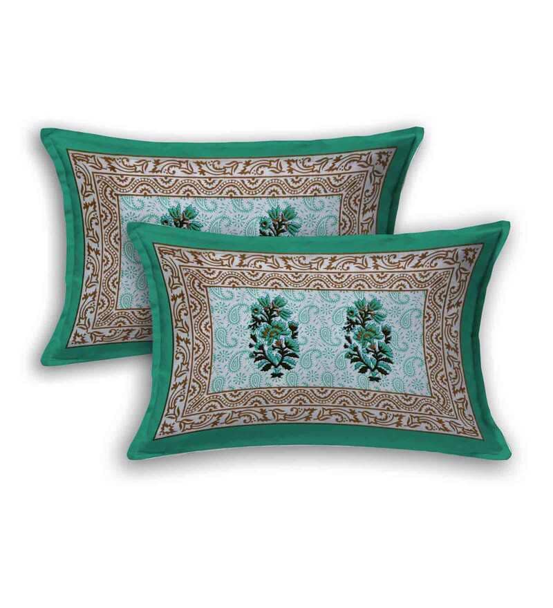 Jaipuri Prints Cotton Double Bedsheet (Green)