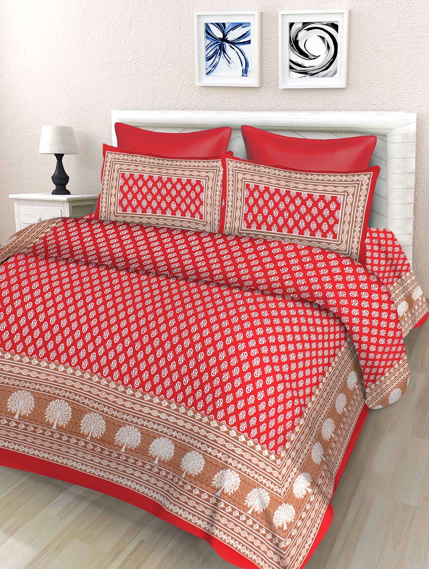 100% Cotton Printed Double Bedsheet (Red)