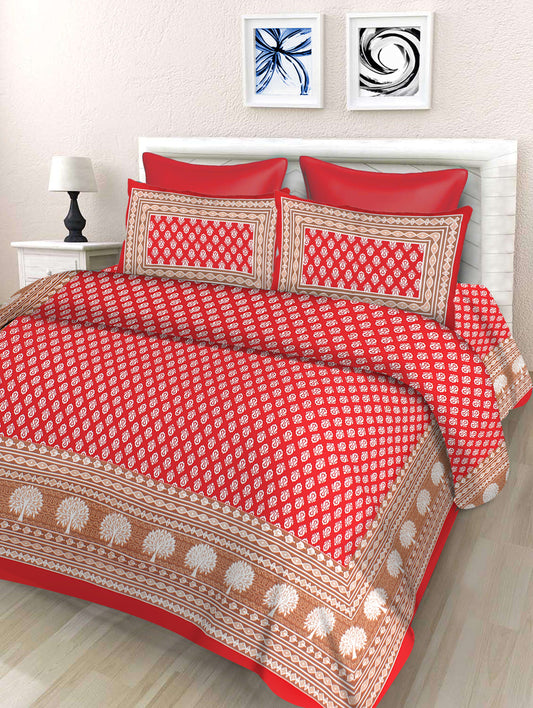 100% Cotton Printed Double Bedsheet (Red)