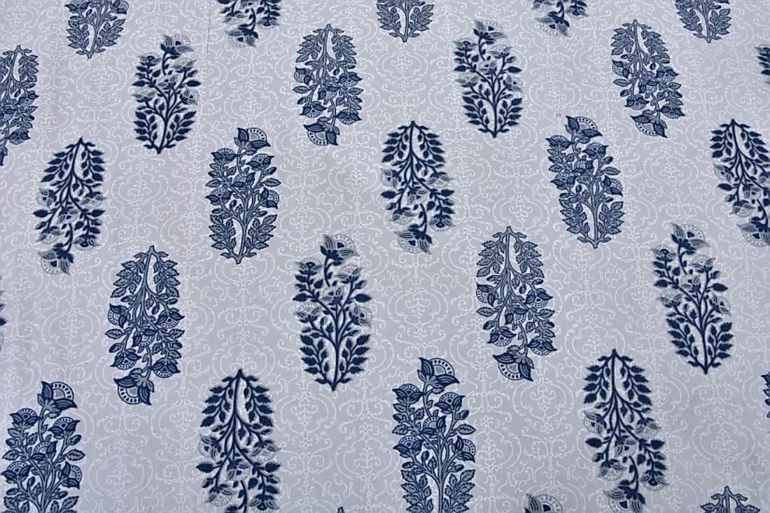 Jaipuri Prints Cotton Double Bedsheet (Grey , Blue)
