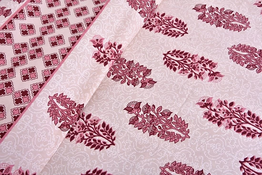Jaipuri Prints Cotton Double Bedsheet (Pink)