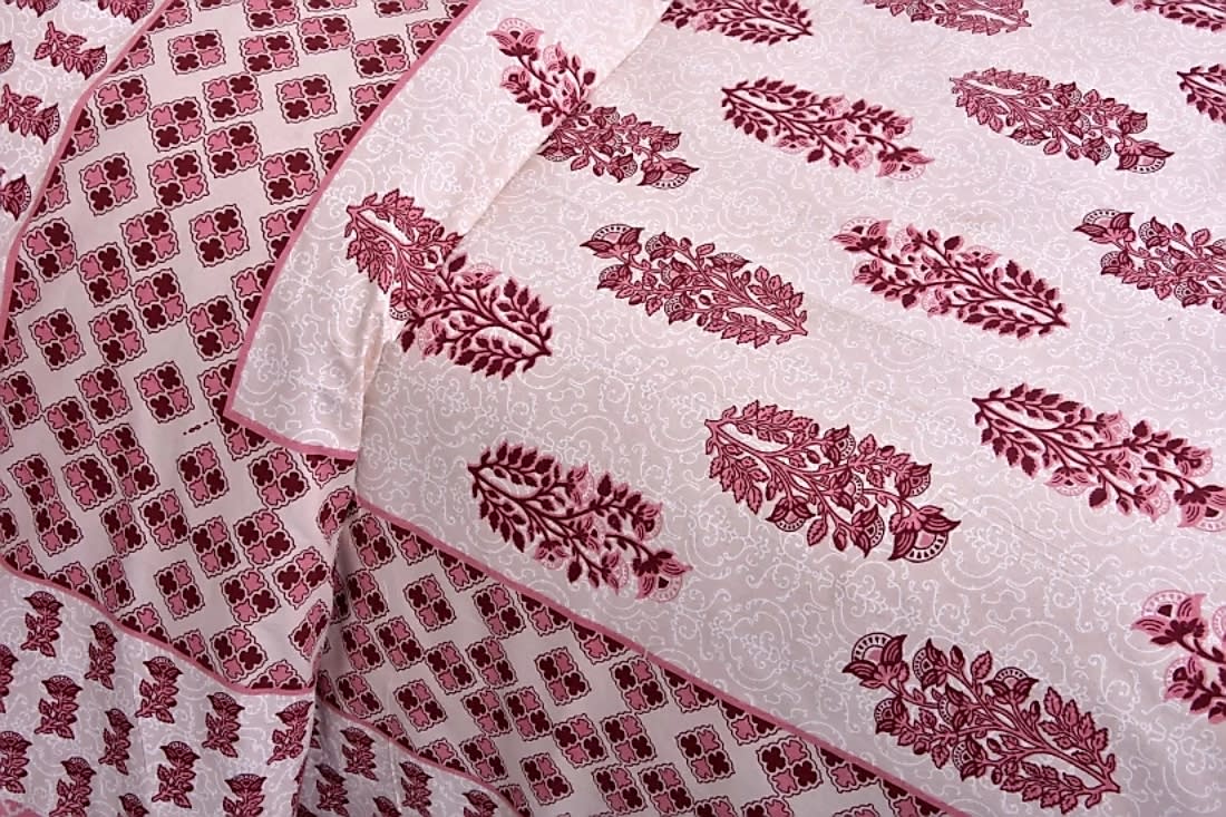 Jaipuri Prints Cotton Double Bedsheet (Pink)