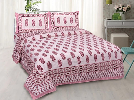Jaipuri Prints Cotton Double Bedsheet (Pink)