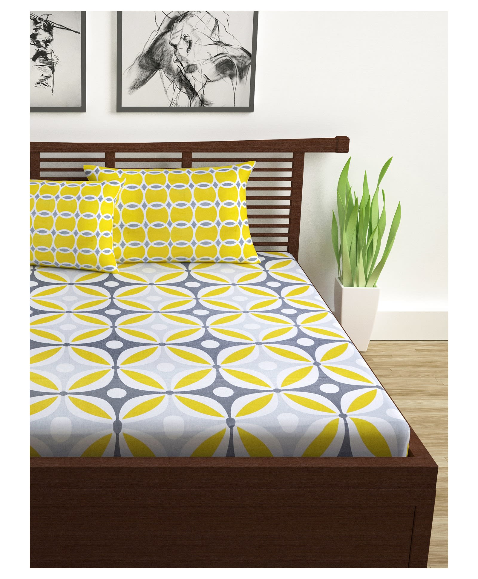 Cotton Double  Bedsheet with 2 Pillow covers(Pack of 1 )