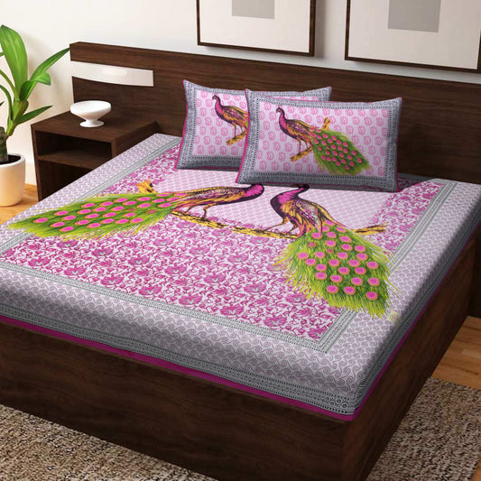Jaipuri Prints Cotton Double Bedsheet (Pink)