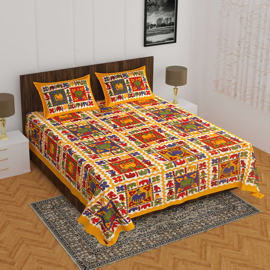 100% Cotton Printed Double Bedsheet (Yellow)