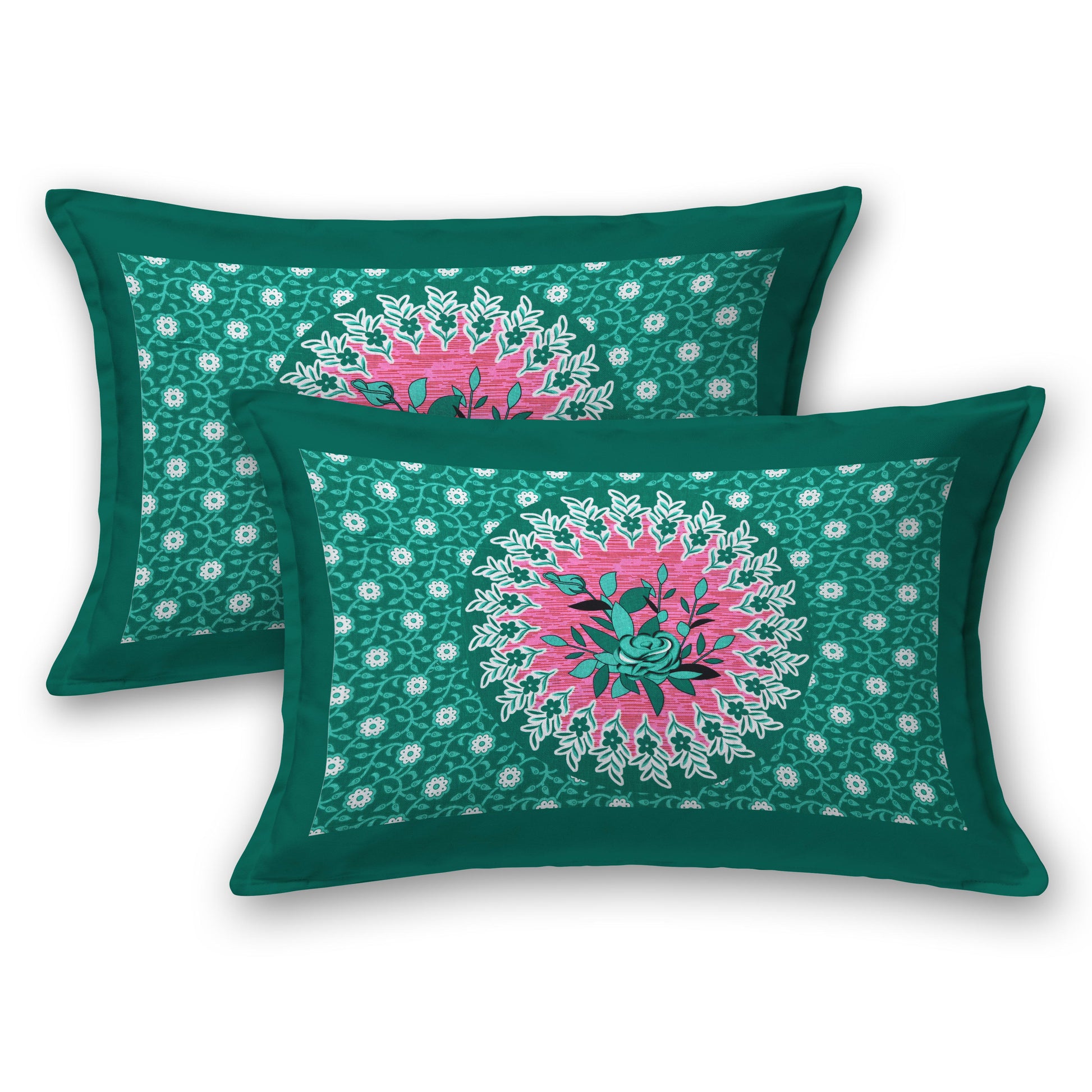 Rajasthani Jaipuri Traditional Double Bed Bedsheet with 2 Pillow Covers - ( Green)