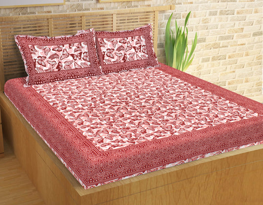 Butterfly  Prints Cotton Double Bedsheet (Pink)