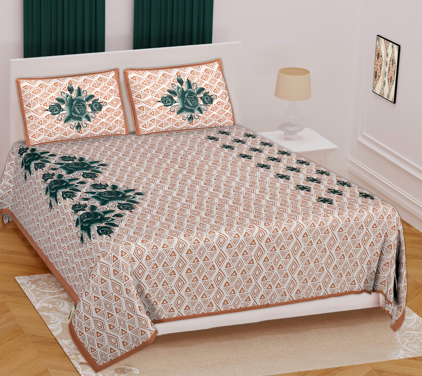 Jaipur Print  Cotton Double Printed Flat Bedsheet  (Pack of 1, Brown)