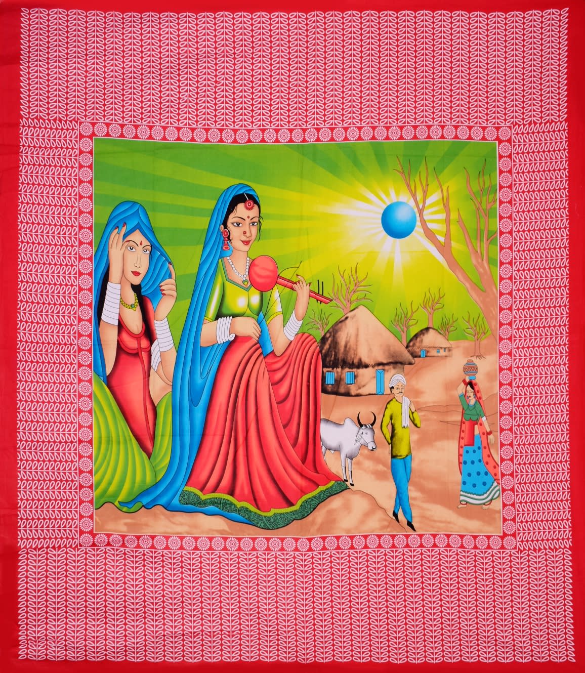 100% Cotton Printed Double Bedsheet (Red)