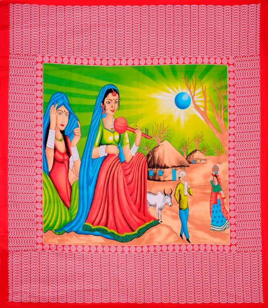100% Cotton Printed Double Bedsheet (Red)