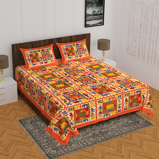 Cotton Printed Double Bedsheet (Orange)