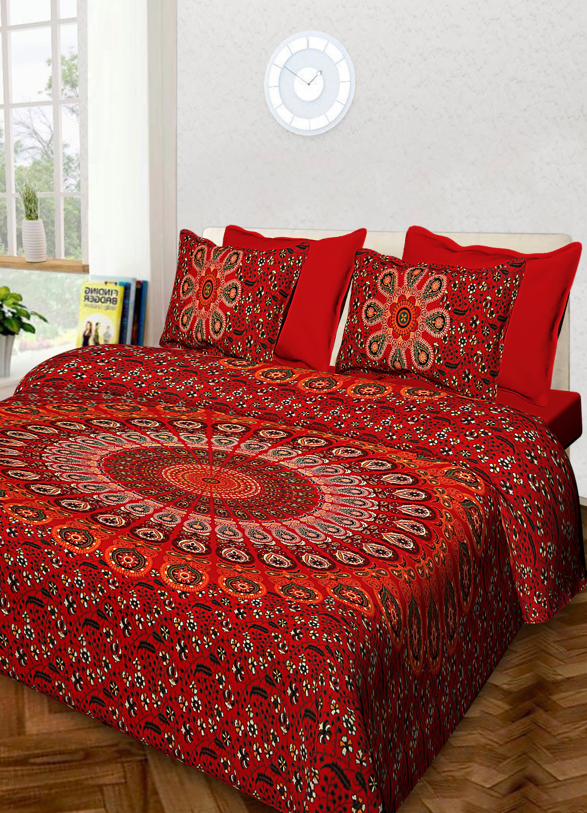 100% Cotton Printed King Bedsheet (Red)