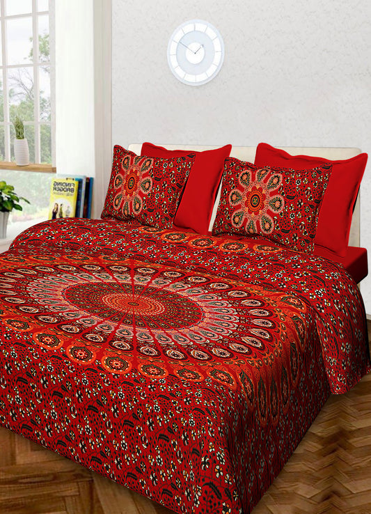 100% Cotton Printed King Bedsheet (Red)