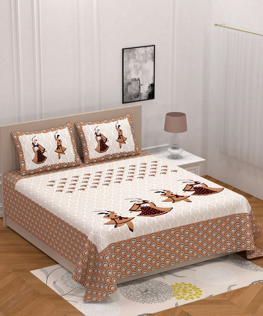 100% Cotton Printed Double Bedsheet (Brown)