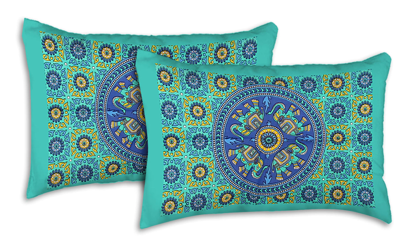 Jaipuri Prints Cotton Double Bedsheet (Green)