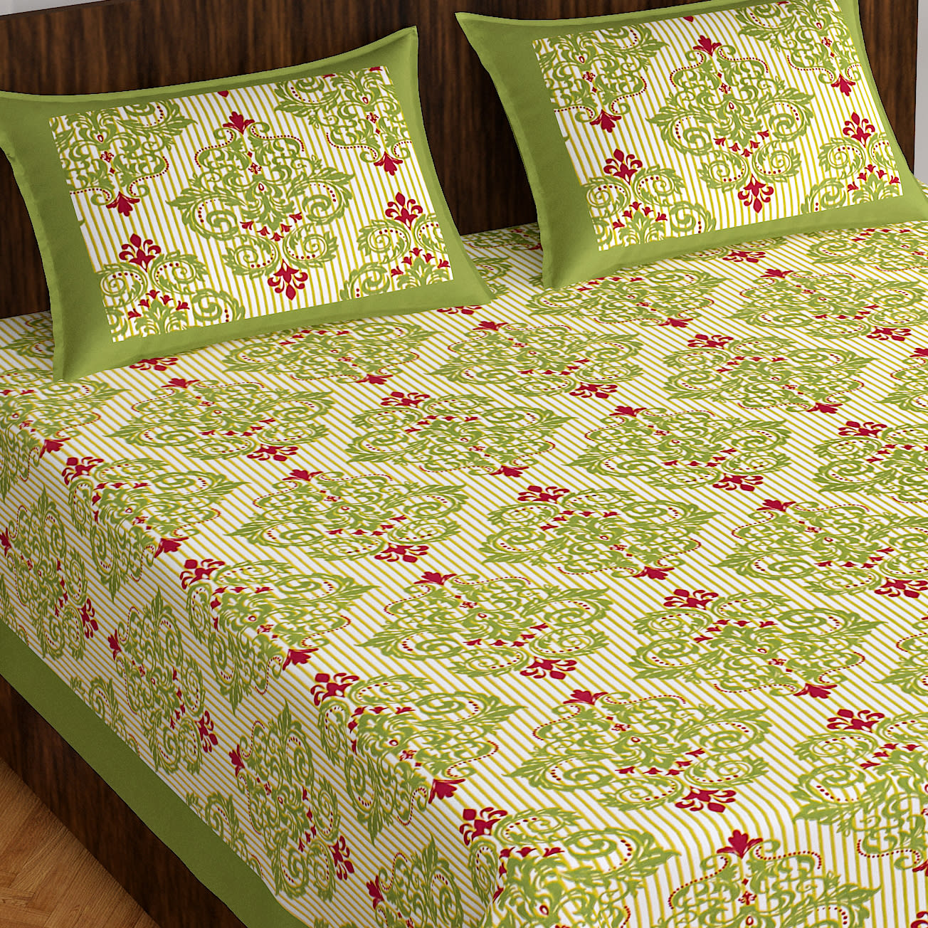 Jaipuri Prints Cotton Double Bedsheet (Green)