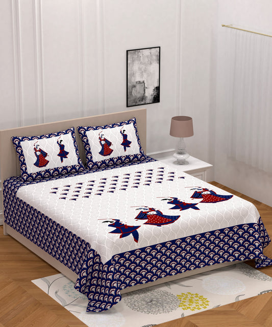100% Cotton Printed Double Bedsheet (Blue)