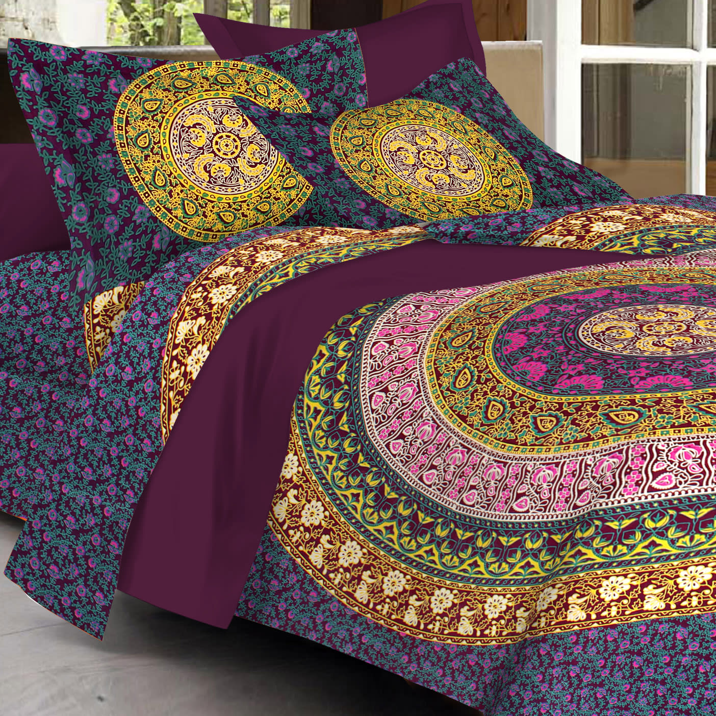 100% Cotton Printed King Bedsheet (Purple)