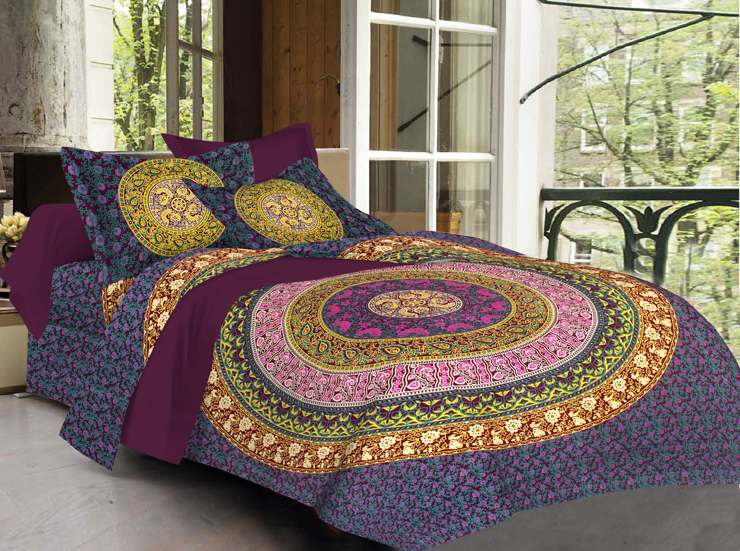 100% Cotton Printed King Bedsheet (Purple)