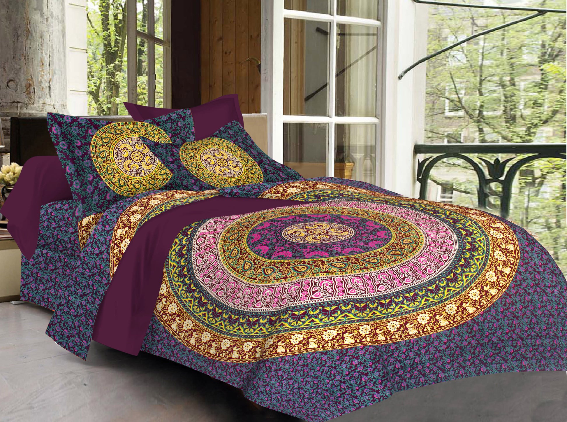 100% Cotton Printed King Bedsheet (Purple)
